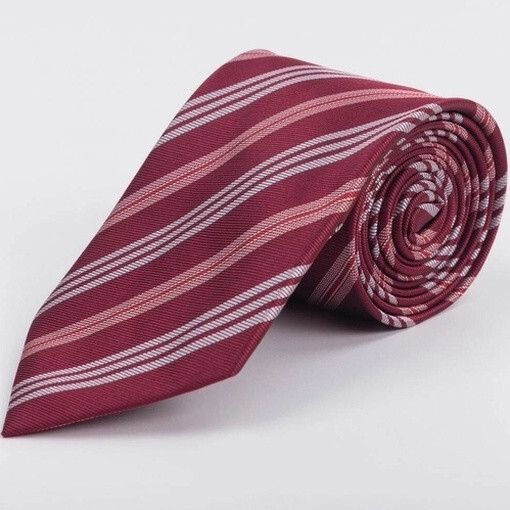 Кликните для увеличения изображения Аренда бордового галстука в полоску для мужских костюмов
