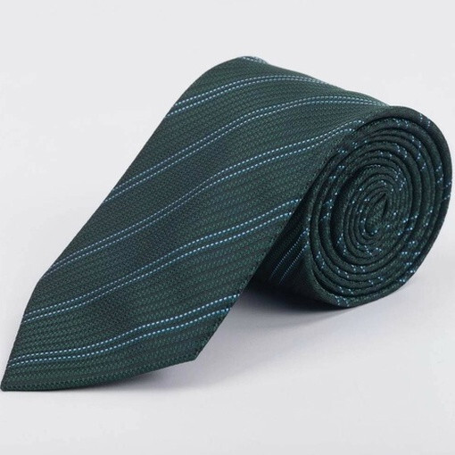 Кликните для увеличения изображения Прокат зеленого галстука в полоску для мужского костюма