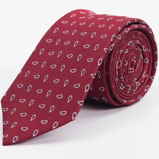Кликните для увеличения изображения Аренда галстука бордового цвета с белым узором для мужского костюма