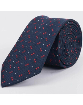 Аренда галстука синего цвета с мелким кросно-белым узором для мужского костюма, изображение 1