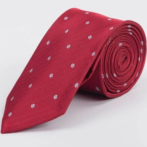 Кликните для увеличения изображения Прокат галстука бордового цвета с белым редким узором для мужского костюма