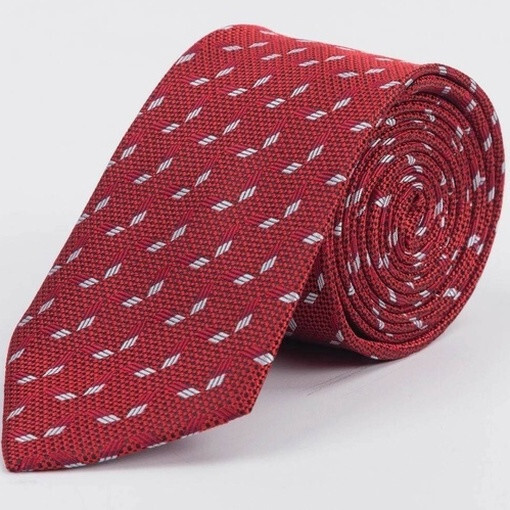 Кликните для увеличения изображения Прокат галстука красного цвета с фактурным белым узором для мужского костюма
