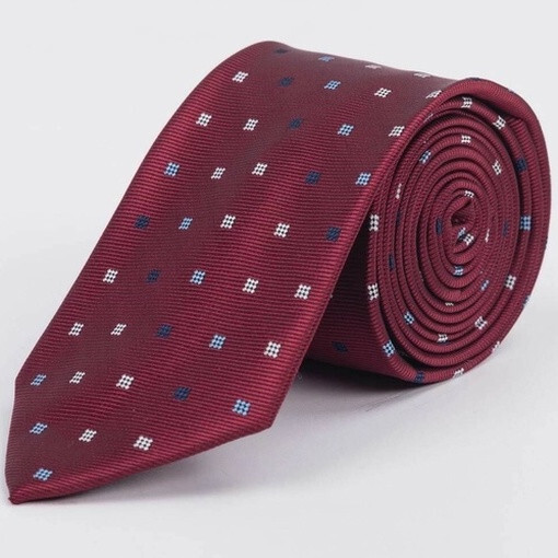 Кликните для увеличения изображения Прокат галстука бордового цвета с разноцветным узором для мужского костюма