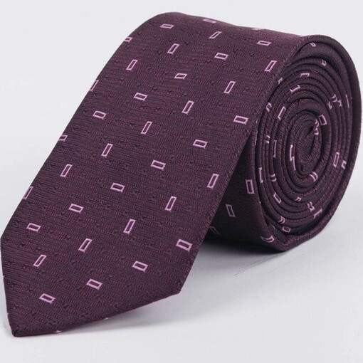Кликните для увеличения изображения Прокат галстука бордового цвета с прямоугольным узором для мужских костюмов