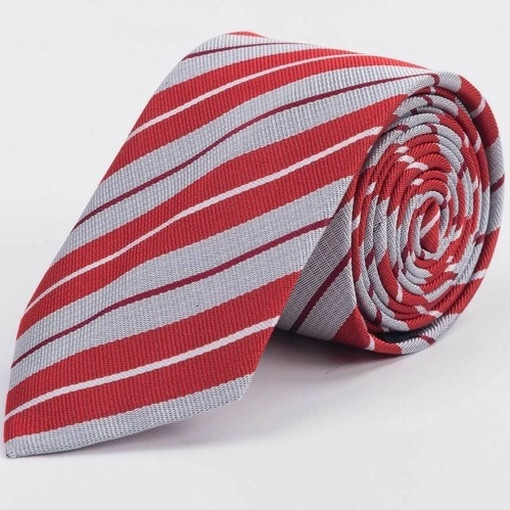 Кликните для увеличения изображения Прокат галстука красного цвета с двумя разноцветными полосами для мужского костюма