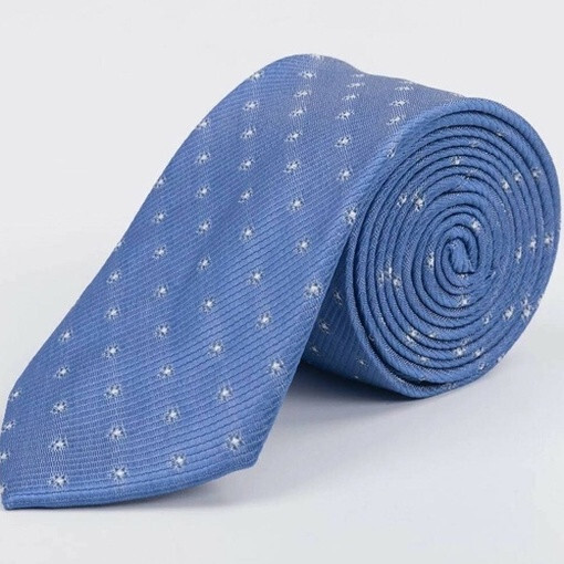 Кликните для увеличения изображения Прокат галстука голубого цвета с белым узором для мужского костюма