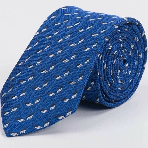 Кликните для увеличения изображения Прокат галстука синего цвета с фактурным двухцветным узором для мужских костюмов