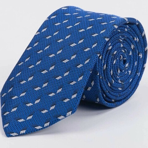 Прокат галстука синего цвета с фактурным двухцветным узором для мужских костюмов