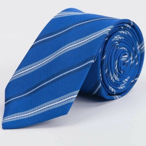 Кликните для увеличения изображения Прокат галстука синего цвета с выделенными полосками для мужских костюмов