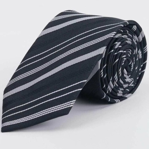 Кликните для увеличения изображения Черный галстук напрокат с чередующимися белыми полосками для мужского костюма