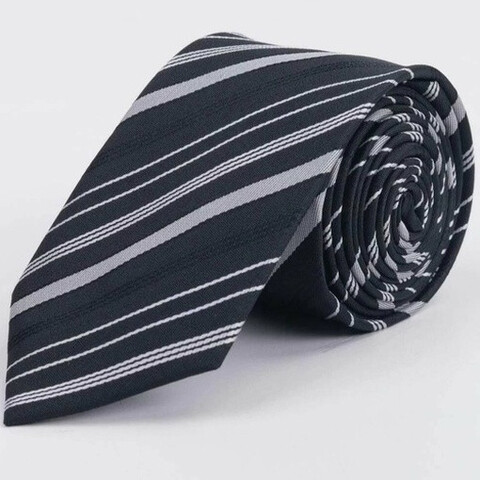 Черный галстук напрокат с чередующимися белыми полосками для мужского костюма