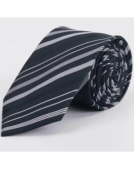 Черный галстук напрокат с чередующимися белыми полосками для мужского костюма, изображение 1