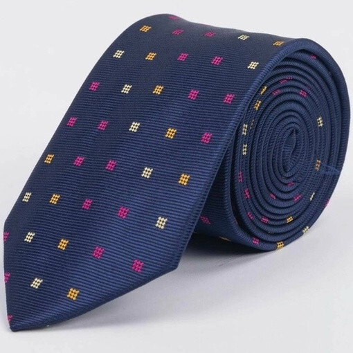 Кликните для увеличения изображения Темно-синий галстук напрокат с разноцветным узором для мужского костюма