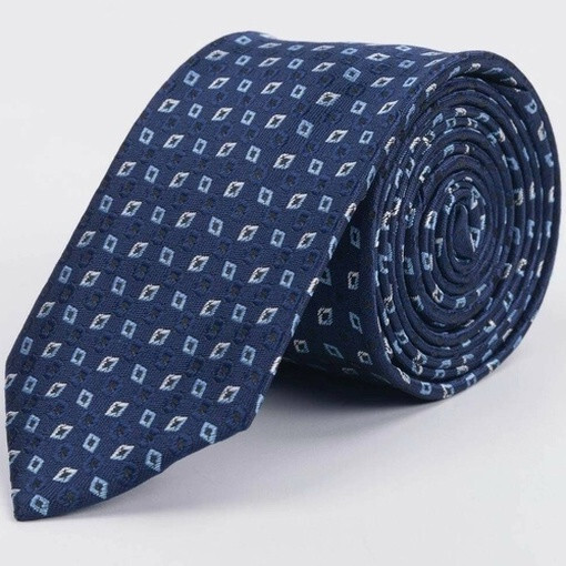 Кликните для увеличения изображения Синий галстук напрокат с разноцветным узором для мужского костюма