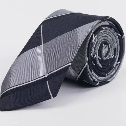 Кликните для увеличения изображения Серый галстук напрокат в черную крупную клетку для мужских костюмов