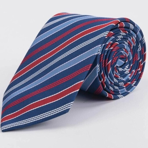 Кликните для увеличения изображения Синий галстук напрокат с выделенными разноцветными полосами для мужских костюмов