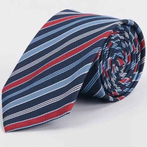 Кликните для увеличения изображения Синий галстук напрокат с разноцветными полосами для мужских костюмов