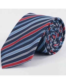 Синий галстук напрокат с разноцветными полосами для мужских костюмов, изображение 1