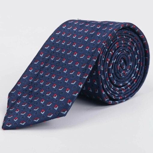 Кликните для увеличения изображения Галстук напрокат с квадратной фактурой синего цвета и двухцветным ромбовидным узором для мужского ко