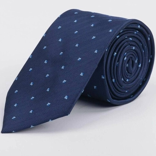 Кликните для увеличения изображения Галстук напрокат синего цвета в фактурную полоску и двухцветным квадратным узором для мужского костю