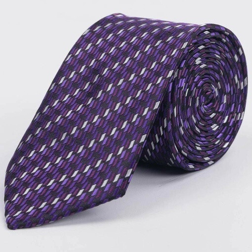 Кликните для увеличения изображения Фиолетовый галстук напрокат с дублирующимся узором разного цвета для мужских костюмов