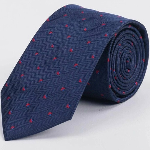 Кликните для увеличения изображения Галстук напрокат синего цвета в фактурную полоску и красно-голубым квадратным узором для мужского ко