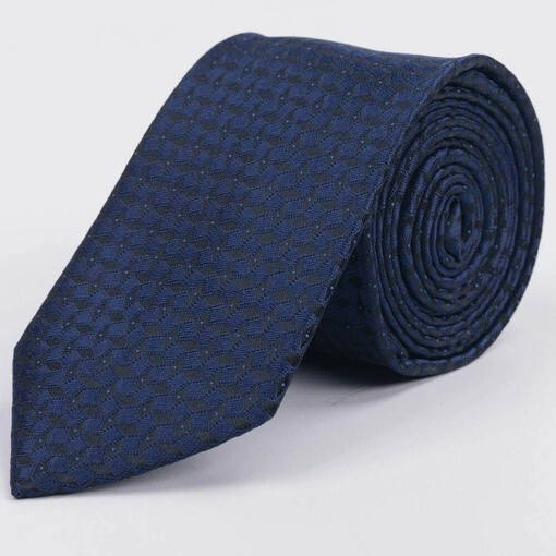 Кликните для увеличения изображения Галстук напрокат синего цвета с ромбовидным и точечным узором для мужского костюма