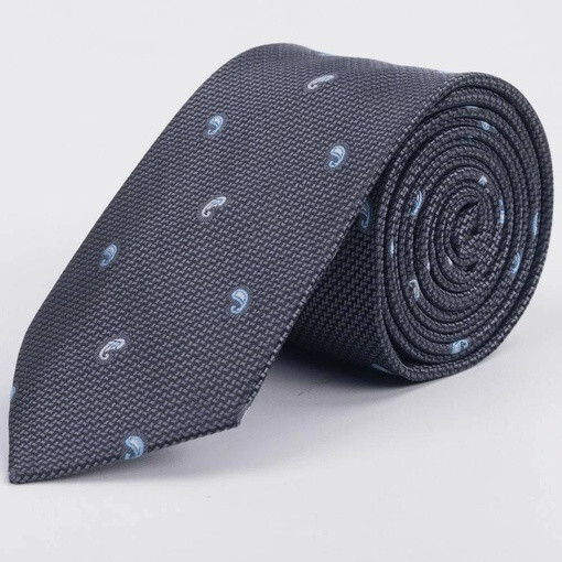 Кликните для увеличения изображения Галстук напрокат с фактурой серого цвета и двухцветным узором для мужского костюма