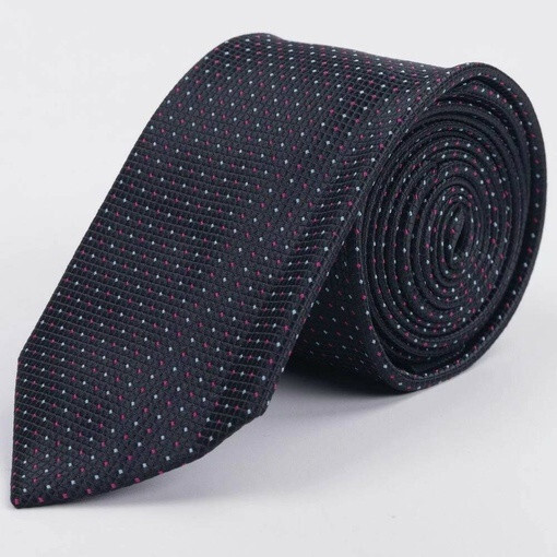 Кликните для увеличения изображения Галстук напрокат черного цвета с красно-белым точечным узором для мужских костюмов