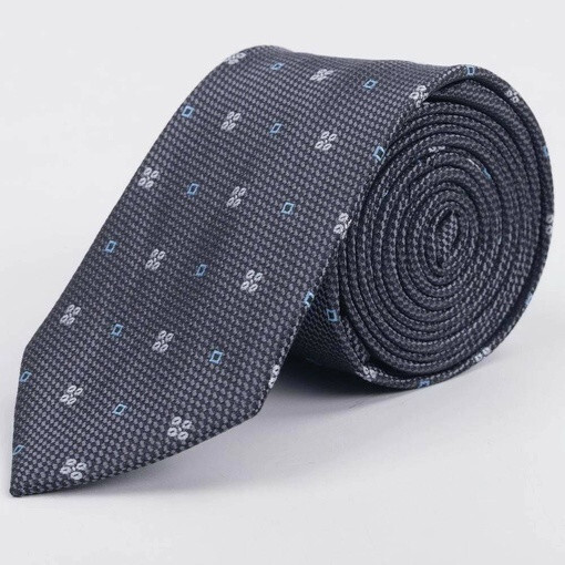 Кликните для увеличения изображения Галстук фактурный напрокат серого цвета с цветочным и квадратным для мужских костюмов