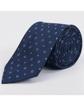 Галстук напрокат синего цвета с голубым кольцевым и точечным узором для мужских костюмов, изображение 1