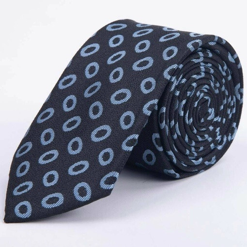 Кликните для увеличения изображения Черный галстук в аренду с крупным кольцевым узором для мужского костюма