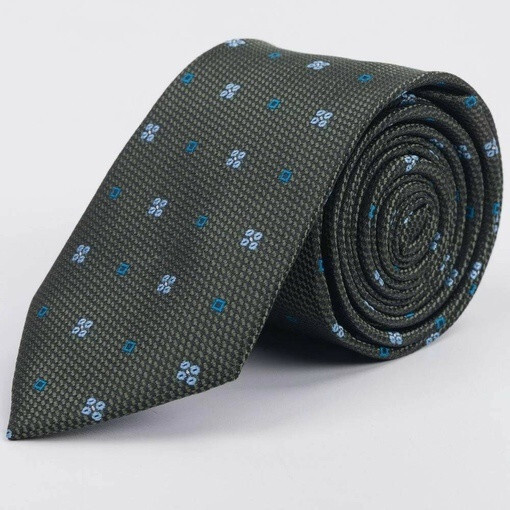 Кликните для увеличения изображения Зеленый галстук в аренду с голубым цветочным и синим квадратным узором для мужского костюма