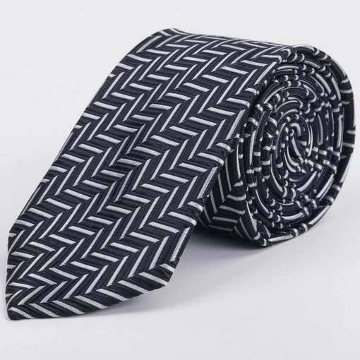 Кликните для увеличения изображения Черный галстук в аренду с фактурным белым узором в елку для мужских костюмов