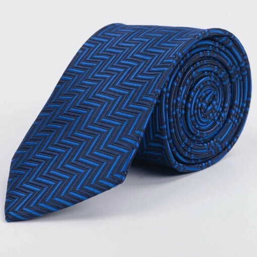 Кликните для увеличения изображения Синий галстук в аренду с фактурным голубым узором в елку для мужских костюмов