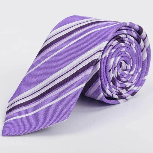 Кликните для увеличения изображения Галстук сиреневого цвета в разноцветную крупную полоску в аренду для мужских костюмов