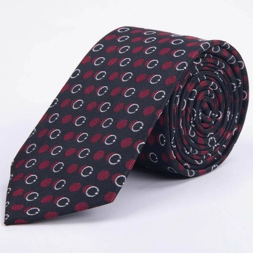 Кликните для увеличения изображения Аренда черного галстука с круглым и кольцевым узором красно-белого цвета для мужского костюма