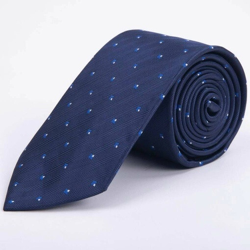 Кликните для увеличения изображения Аренда синего галстука в фактурную полоску с квадратным бело-голубым узором для мужского костюма