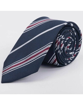 Синий галстук в крупную чередующуюся разноцветную полоску в аренду для мужских костюмов, изображение 1