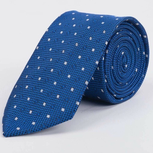 Кликните для увеличения изображения Аренда синего фактурного галстука с упорядоченным узором синего и белого цвета для мужских костюмо