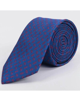 Аренда синего галстука с красным структурированным узором для мужского костюма, изображение 1
