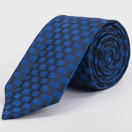 Кликните для увеличения изображения Аренда синего галстука с фактурным шахматным узором для мужского костюма