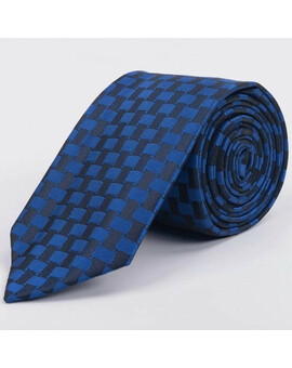 Аренда синего галстука с фактурным шахматным узором для мужского костюма, изображение 1