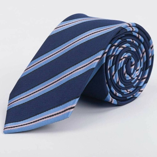Кликните для увеличения изображения Аренда синего галстука в трехцветную полоску для мужского костюма