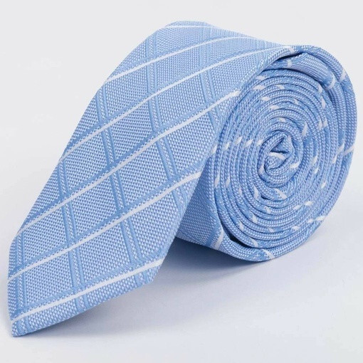 Кликните для увеличения изображения Арендовать голубой галстук к крупную клетку в белую полоску для мужского костюма