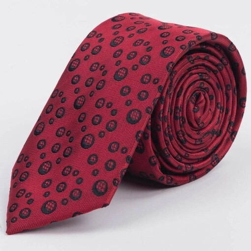 Кликните для увеличения изображения Арендовать бордовый галстук с черным узором в форме круга для мужских костюмов