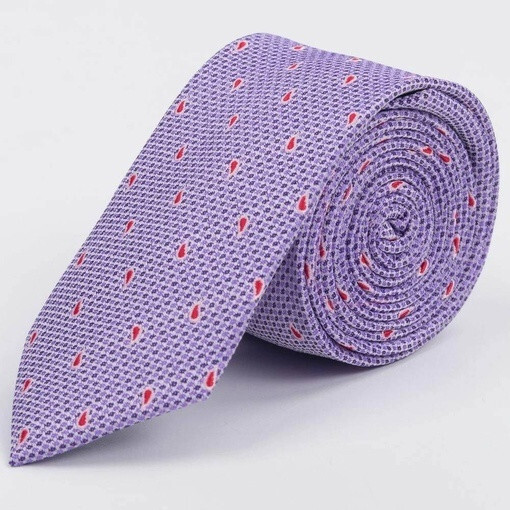 Кликните для увеличения изображения Арендовать сиреневый галстук с красным узором для мужских костюмов