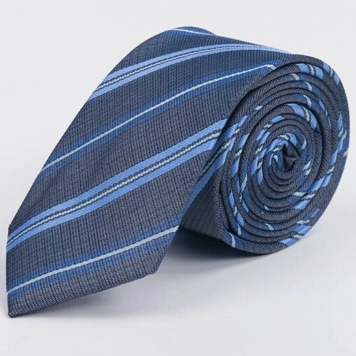 Кликните для увеличения изображения Арендовать галстук голубого цвета в синюю мульти полоску для мужского костюма