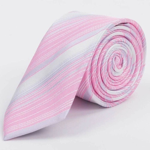 Кликните для увеличения изображения Арендовать галстук розового цвета в белую мульти полоску для мужских костюмов