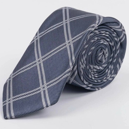 Кликните для увеличения изображения Арендовать галстук серого цвета в крупную белую клетку для мужского костюма